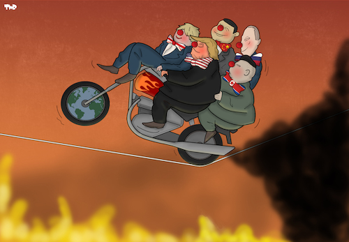 Cartoon: The idiots Have Taken Over (medium) by Tjeerd Royaards tagged putin,xi,boris,trump,planet,earth,kim,power,putin,xi,boris,trump,planet,earth,kim,power