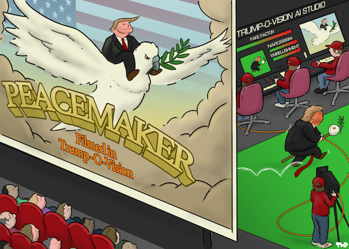 Cartoon: Trump-O-Vision (medium) by Tjeerd Royaards tagged trump,peace,fake,trump,peace,fake