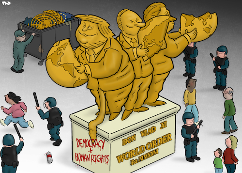 Cartoon: VladXiDonocracy (medium) by Tjeerd Royaards tagged china,usa,russia,democracy,humanrights,world,order,un,europe,china,usa,russia,democracy,humanrights,world,order,un,europe