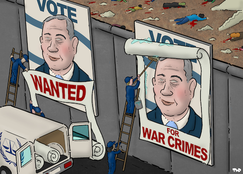 Cartoon: Wanted war criminal (medium) by Tjeerd Royaards tagged gaza,netanyahu,israel,war,criminal,international,court,icc,gaza,netanyahu,israel,war,criminal,international,court,icc
