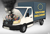 Cartoon: European vaccine distribution (small) by Tjeerd Royaards tagged vaccine,eu,europe,european,union,van,der,leyen,corona,pandemic,rollout