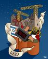 Cartoon: Rebuilding Gaza (small) by Tjeerd Royaards tagged gaza,israel,violence,palestine,children,war,rebuilding,conference,egypt,bomb,timebomb