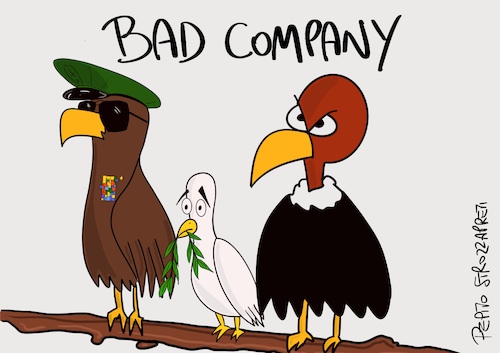 Cartoon: Bad Company (medium) by Pepito tagged peace,war,eagles,birds,mankind,politics,history