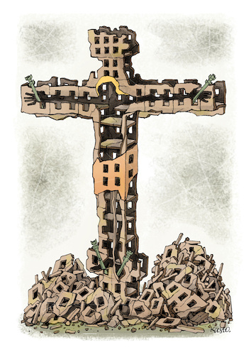 Cartoon: Crucifix. Ukrainian Golgotha (medium) by kusto tagged war,ukraine,russia,terror,war,ukraine,russia,terror