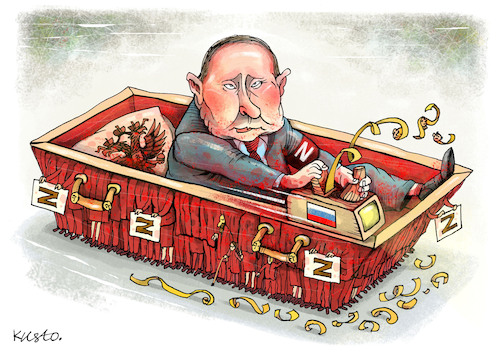 Cartoon: In the red coffin. (medium) by kusto tagged putin,war,russians,russian,world,propaganda,putin,war,russians,russian,world,propaganda