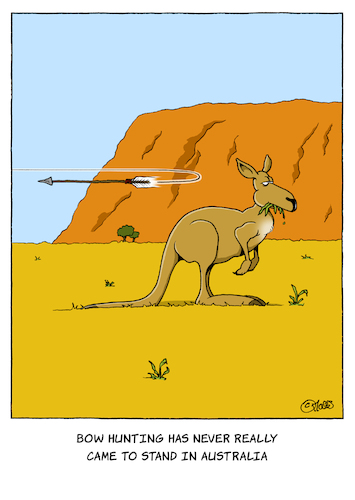 Cartoon: Bow hunting in Australia (medium) by MosesCartoons tagged bogen,bogenjagd,jagd,känguru,kangaroo,australien,australia,hunt,hunting,archery,archer,mosescartoons,bogen,bogenjagd,jagd,känguru,kangaroo,australien,australia,hunt,hunting,archery,archer,mosescartoons