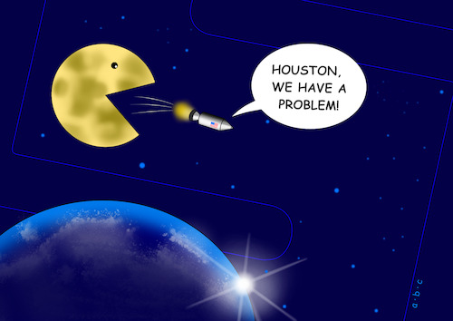 Cartoon: Houston - we have a problem (medium) by a-b-c tagged abc,moon,star,earth,space,planet,sun,spaceship,capsule,rocket,nasa,flight,science,usa,pacman,computer,game,arcade,xbox,playstation,nintendo,abc,moon,star,earth,space,planet,sun,spaceship,capsule,rocket,nasa,flight,science,usa,pacman,computer,game,arcade,xbox,playstation,nintendo