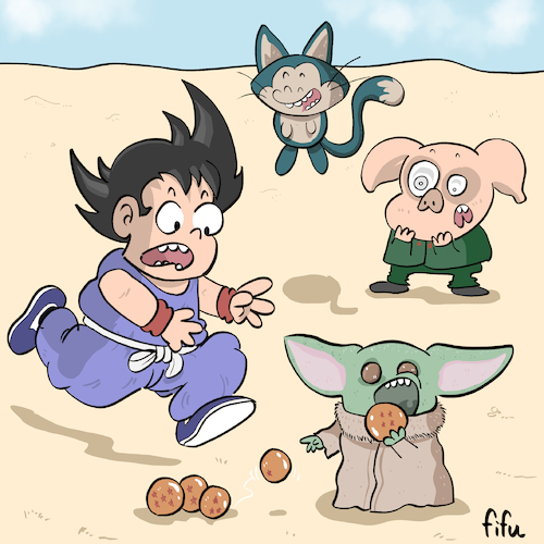 Cartoon: Happy Goku Day (medium) by Fifu tagged dragonball,goku,starwars,disney,crossover,comic,fanart,movies,manga,anime