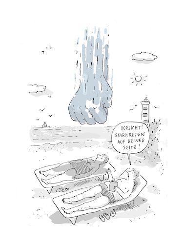 Cartoon: Starkregen (medium) by Til Mette tagged regen,klimawandel,urlaub,starkregen