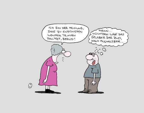 Cartoon: die Zwei (medium) by CartoonMadness tagged mann,frau,betrunken,standpauke,doppelt,sehen