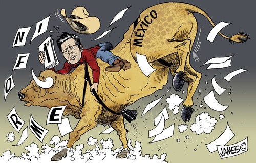 Cartoon: Agarrese (medium) by JAMEScartoons tagged toro,epn,rodeo,informe,gobierno,mexico,pri,james,jaime,mercado,cartonista