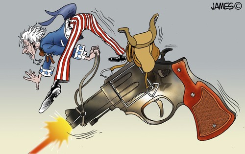 Cartoon: Descontroldo (medium) by JAMEScartoons tagged tio,sam,arma,pistola,gun,bronco