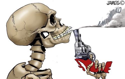 Cartoon: Ni quien lo pare (medium) by JAMEScartoons tagged muerte,arma,impunidad,corrupcion,violencia,sangre,mexico,epn,pri,calavera,james,jaime,mercado
