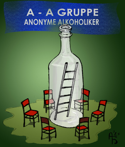 Cartoon: AA (medium) by Back tagged sucht,rehabilitation,aa,alkohol,alkoholiker,trunksucht,sauferei,alkoholismus,trinken