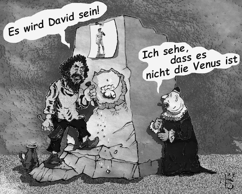 Cartoon: David. Anfang (medium) by Back tagged david,anfang,kunst,statue,cartoon,art,michelangelo,skulptur