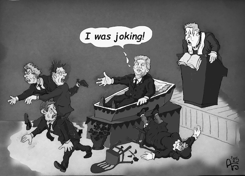 Cartoon: Joke (medium) by Back tagged trump,joke,funeral,rumor,fake,news,america,gerüchte,beerdigung