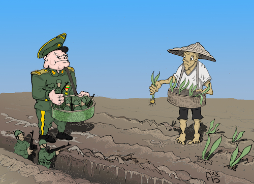 Cartoon: Sämlinge (medium) by Back tagged sämlinge,frieden,armee,krieg,peace,war,bauern,sämann