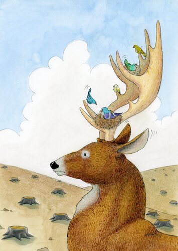 Cartoon: home (medium) by hamitgis tagged home,deer,bird,nature,hamit,hamitgis