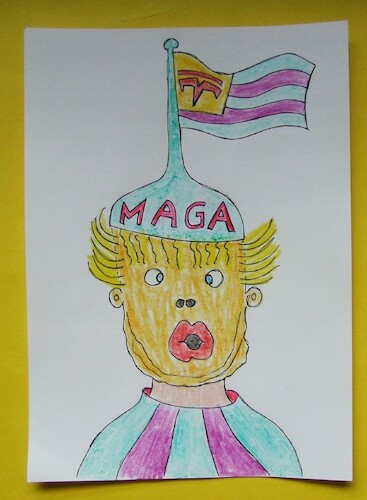 Cartoon: MAGA ELON ASAP (medium) by skätschup tagged maga,usa,asap,elon,aging,expire,new,man,melania,family