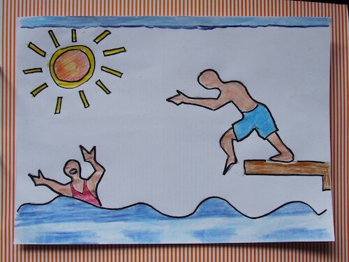 Cartoon: Rettungsschwimmer  LERNEN (medium) by skätschup tagged wie,traurig,dass,jedes,jahr,so,viele,ertrinken,schwimmen,ist,lebensqualität