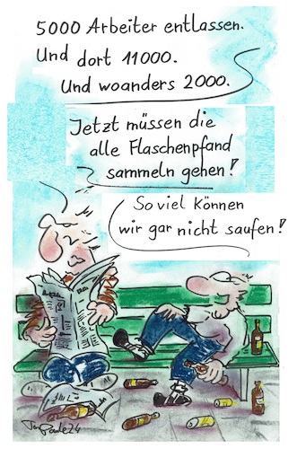 Cartoon: 18000 neue Flaschensammler (medium) by TomPauLeser tagged flaschensammler,flaschen,pfandflasche,erwerbslose,arbeitslose,entlassungen