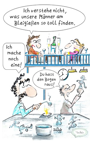 Cartoon: Bleigießen (medium) by TomPauLeser tagged bleigießen,silvester,brauch,silvesterbrauch,glück,esbit,esbitkocher,party,silvesterparty,bleifiguren,zinn,zinnfiguren,gießen,sekt,sektkübel