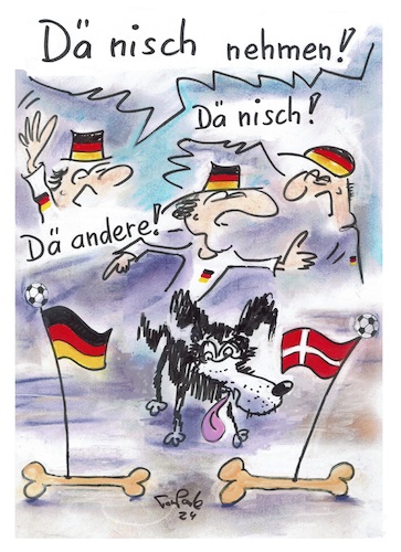 Cartoon: Ein rheinisches EM Orakel (medium) by TomPauLeser tagged rheinisch,orakel,em,deutschland,dänemark,fussball,uefacup,achtelfinale,hund
