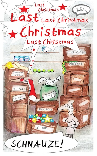 Cartoon: Endlich weg (medium) by TomPauLeser tagged weihnachten,weihnachtsdekoration,dekoration,last,christmas,weihnachtsmann,weihnachtskugeln,keller,lager