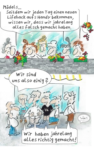 Cartoon: Immer alles falsch gemacht (medium) by TomPauLeser tagged lifehack,tipp,tipps,männer,frauen,lebenshilfetipps,lebenshilfe,ratschläge,falsche,richtige