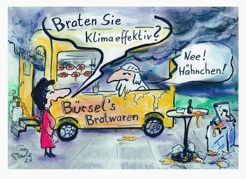 Cartoon: Klimaeffektiv (medium) by TomPauLeser tagged klimaeffektiv,klimaneutral,brathähnchen,hähnchen,hähnchenbude,hähnchenbraterei,grillstube,grillwagen,hähnchengrill,grillen