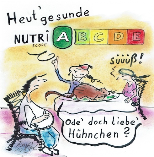 Cartoon: NUTRI - score (medium) by TomPauLeser tagged nutriscore,nutria,nager,esskultur,vegetarier,fleisch,fleischlos,vegan