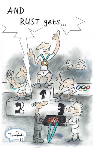 Cartoon: Rust medals (medium) by TomPauLeser tagged rostolympia,olympia,return,medals,olympic,gold,silver,bronze,medal,sport,triumph