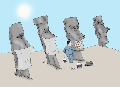 Cartoon: pandemic (medium) by Tarasenko  Valeri tagged pandemic,easter,island,idol,masks