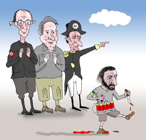 Cartoon: Terrorist-beggar (medium) by Tarasenko  Valeri tagged war,criminal,zelensky,europe,approves,terror
