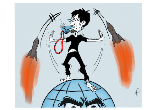 Cartoon: Conflict and war (medium) by sally cartoonist tagged conflict,war,countries,international,politicians,terrorism,newspapers,magazines,caricature,cartoon