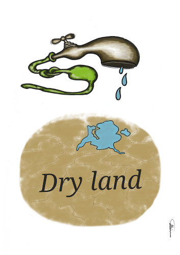 Cartoon: Dry Land (medium) by sally cartoonist tagged drought,water,land,plants,environment,magazines,newspapers,cartoons,caricature,drought,water,land,plants,environment,magazines,newspapers,cartoons,caricature