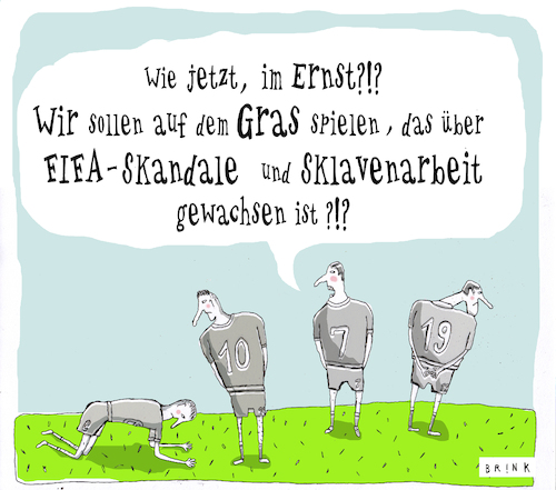 Cartoon: Fussballweltmeisterschaft (medium) by ALIS BRINK tagged fussbalweltmeisterschaft,katar,fussball,rasen