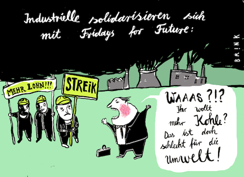 Cartoon: Industrielle for Future (medium) by ALIS BRINK tagged fridaysforfuture,umweltverschmutzung,industrie,industrielle,streik,arbeitskampf,lohnforderung,gewerkschaft
