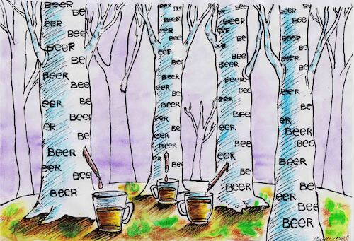Cartoon: beer (medium) by Siminoga Vadim tagged beer,birch,nature,glasses,bars,and,pubs