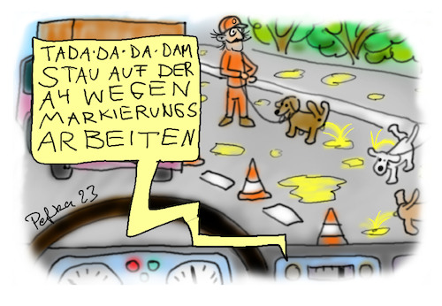 Cartoon: Pisswitz Nr.3 (medium) by pefka tagged markieren,hunde,pissen,a4,stau,tadadadada