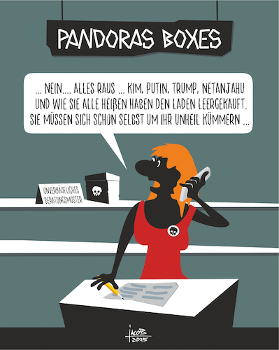 Cartoon: Pandoras Box (medium) by Büro für gehobenen Unfug tagged pandora,box,politik,unheil,unrecht,politiker