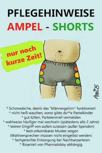 Cartoon: Wichtige Pflegehinweise (medium) by Arni tagged ampel,lindner,scholz,habeck,shorts,unterwäsche,pflegehinweise,wichtig,politik