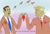 Cartoon: We love preventive defense (small) by Arni tagged donald,trump,usa,benjamin,netanjahu,israel,war,attack,defense,preventive,eye,decided,bomb,nuclear