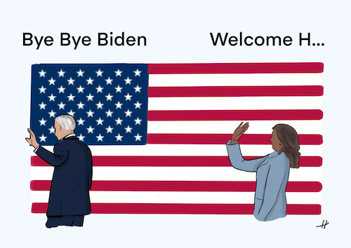 Cartoon: Bye Bye Biden - Welcome Hope? (medium) by Gabi Horvath tagged biden,harris,wahlen,usa,präsident,präsidentin,bye