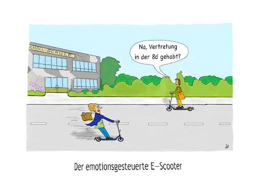 Cartoon: Emotionsgesteuerter E-Scooter (medium) by Gabi Horvath tagged ki,elektroroller,scooter,schule,stress,emotionen
