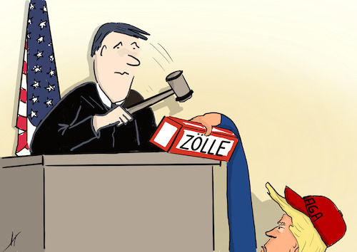 Cartoon: US Zölle unterm Hammer (medium) by Gabi Horvath tagged trump,usa,zölle,blockiert,justiz,gericht,internationalen,handel,trump,usa,zölle,blockiert,justiz,gericht,internationalen,handel
