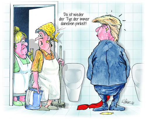 Cartoon: Daneben Pinkler (medium) by Ritter-Cartoons tagged donald,der,daneben,pinkler,pressekarikaturen,und,cartoons,ritterkarikaturen,von,berthold,ritter,donald,der,daneben,pinkler,pressekarikaturen,und,cartoons,ritterkarikaturen,von,berthold,ritter