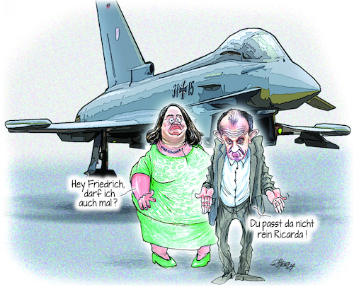 Cartoon: Merz fliegt Eurofighter (medium) by Ritter-Cartoons tagged ricarda,lang,ricarda,lang