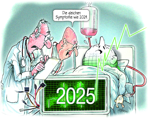 Cartoon: Neueinlieferung (medium) by Ritter-Cartoons tagged neues,jahr,2025,patient,kranke,welt,ärzte,neues,jahr,2025,patient,kranke,welt,ärzte