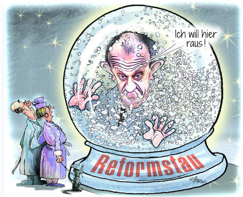 Cartoon: Reformstau (medium) by Ritter-Cartoons tagged friedrich,in,der,kugel,berthold,ritter,cartoons,pressekarikatur,karikaturen,pressezeichnung,friedrich,in,der,kugel,berthold,ritter,cartoons,pressekarikatur,karikaturen,pressezeichnung